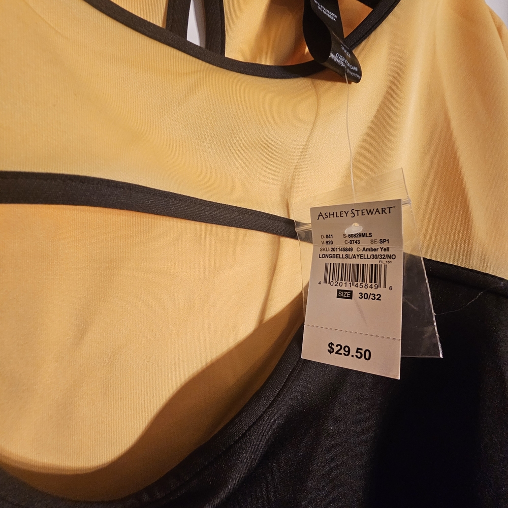 Ashley Stewart Mustard and Black Blouse